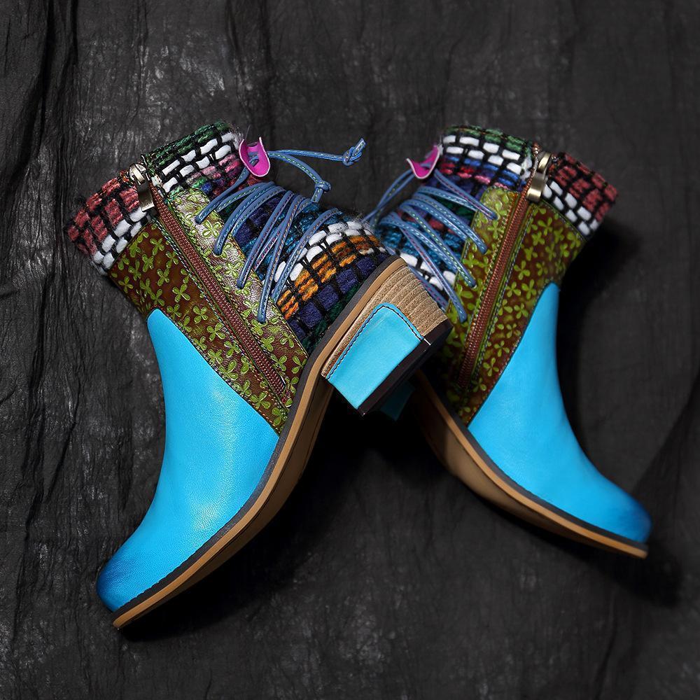 National Wind Round Toe Ankle Heels Shoes Mid-Heel Boots