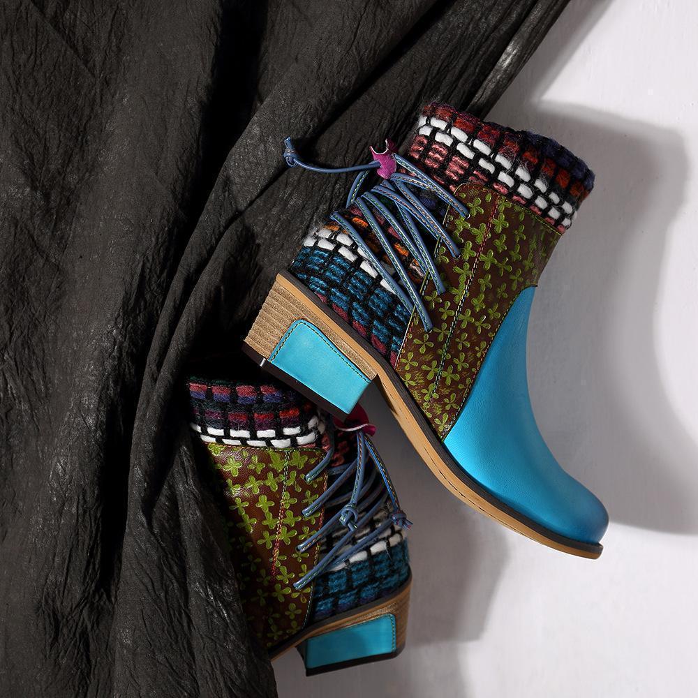 National Wind Round Toe Ankle Heels Shoes Mid-Heel Boots