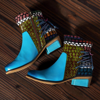 National Wind Round Toe Ankle Heels Shoes Mid-Heel Boots
