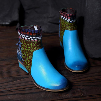 National Wind Round Toe Ankle Heels Shoes Mid-Heel Boots