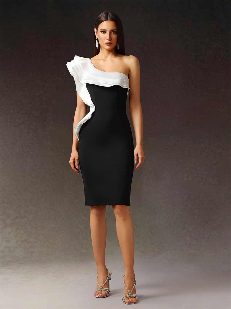 Bellamy One Shoulder Flounce Bandage Mini Dress