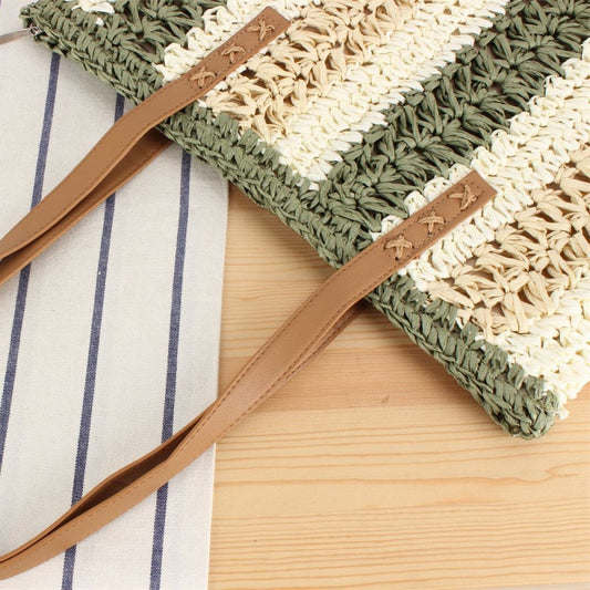 Crochet Market Bag Color Contrast Stripe Bag