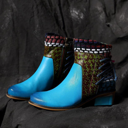 National Wind Round Toe Ankle Heels Shoes Mid-Heel Boots