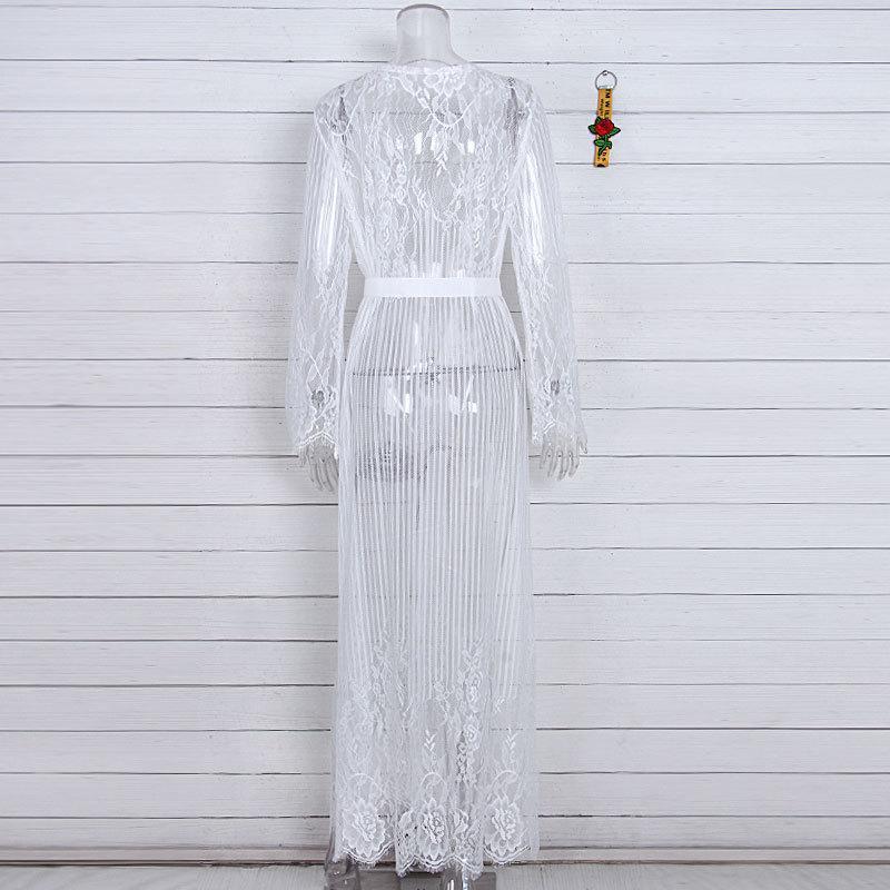 Solid Color Cover Up Swimwear Smock Lace Chiffon Bikini Beach Sunscreen Shirt Embroidered Holiday Cardigan