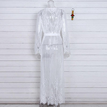 Solid Color Cover Up Swimwear Smock Lace Chiffon Bikini Beach Sunscreen Shirt Embroidered Holiday Cardigan