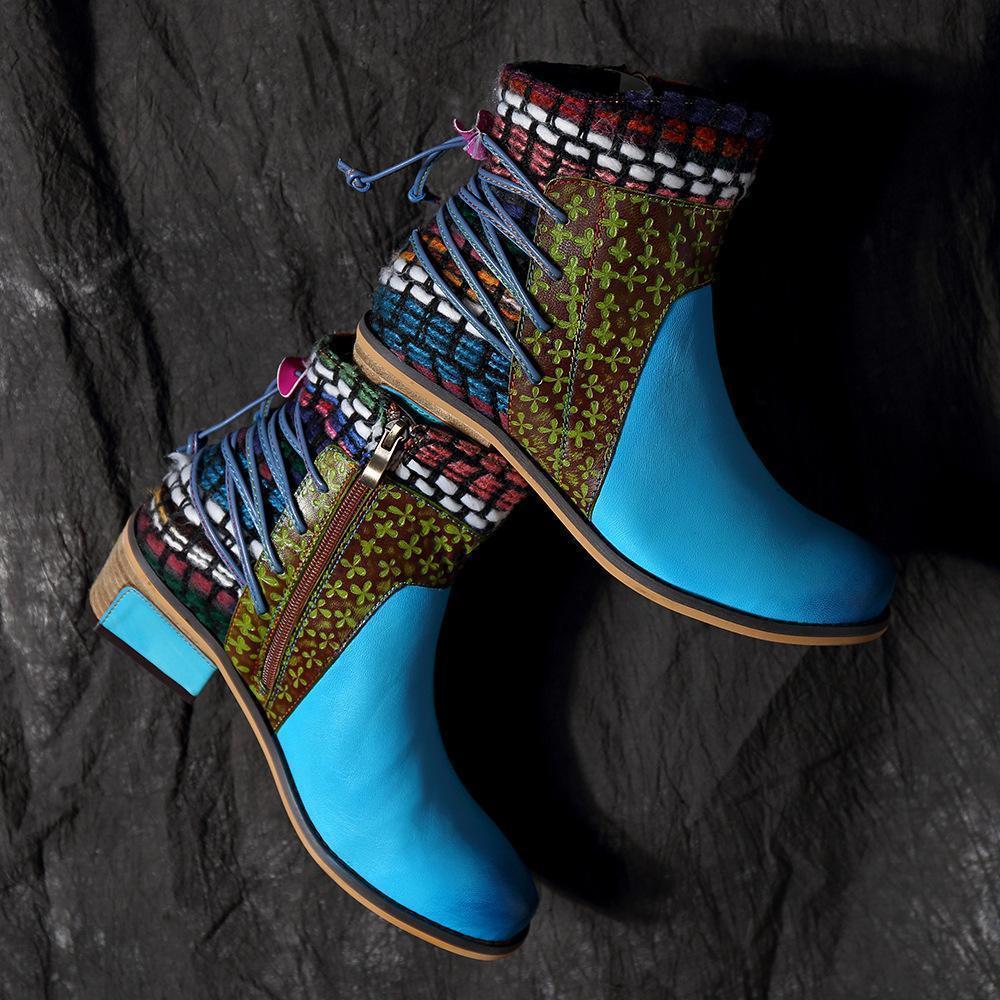 National Wind Round Toe Ankle Heels Shoes Mid-Heel Boots