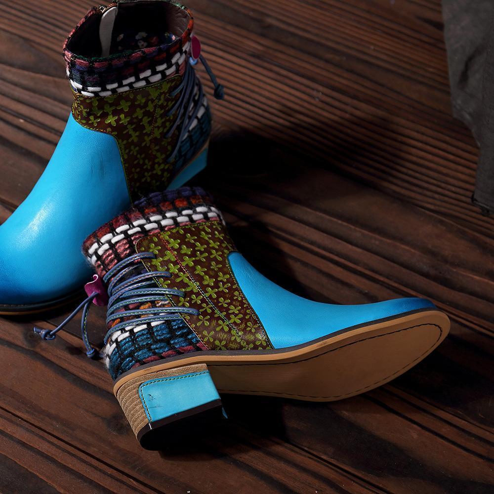 National Wind Round Toe Ankle Heels Shoes Mid-Heel Boots