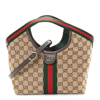 Monogram Web Small Giglio Tote Bag Beige Dark Brown