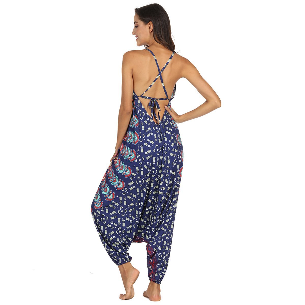 Summer Loose Wide-Leg Jumpsuit Suspenders V-Neck Sports Yoga Pants