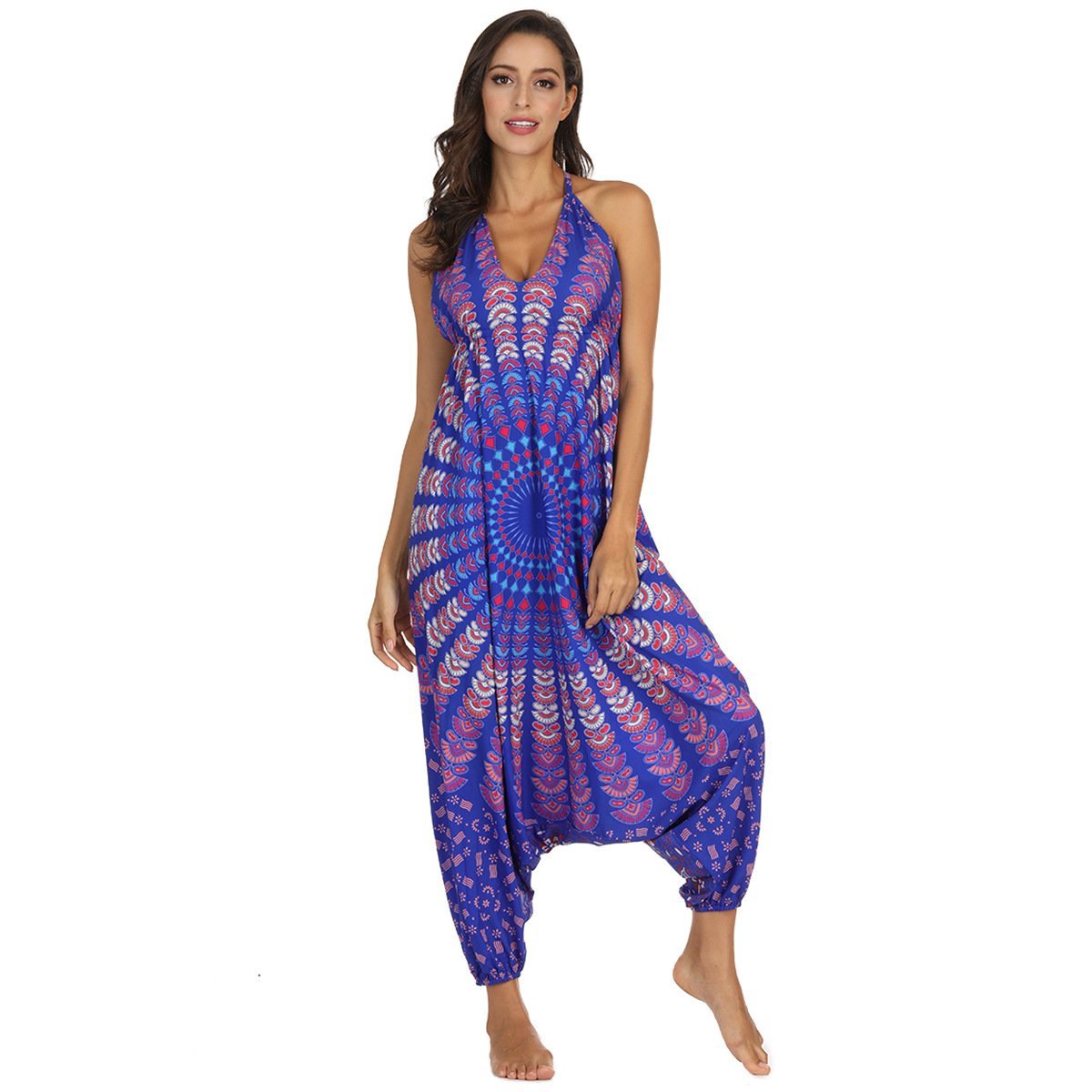 Summer Loose Wide-Leg Jumpsuit Suspenders V-Neck Sports Yoga Pants