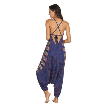 Summer Loose Wide-Leg Jumpsuit Suspenders V-Neck Sports Yoga Pants