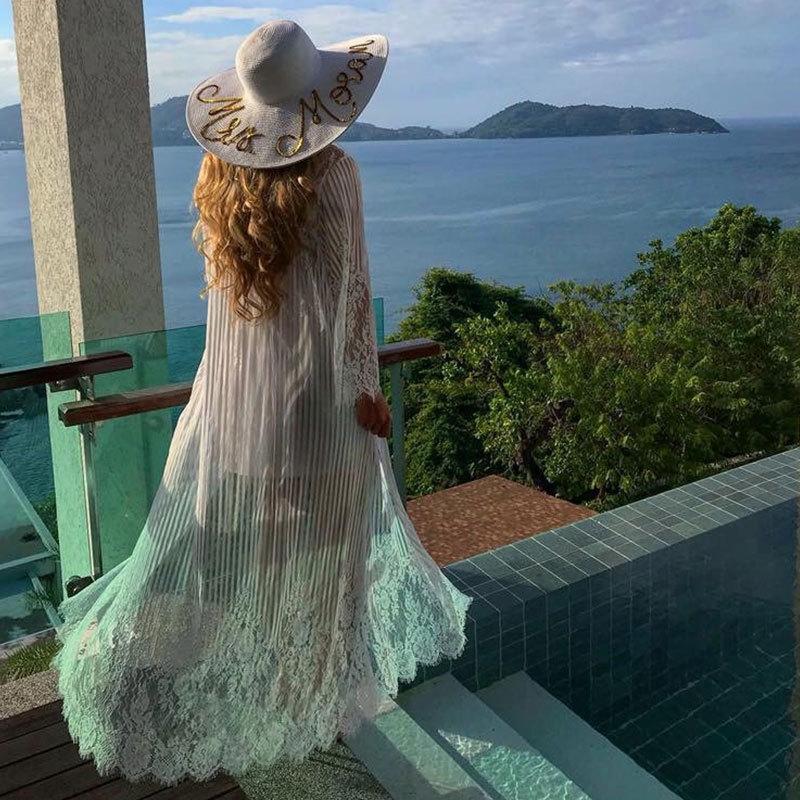Solid Color Cover Up Swimwear Smock Lace Chiffon Bikini Beach Sunscreen Shirt Embroidered Holiday Cardigan