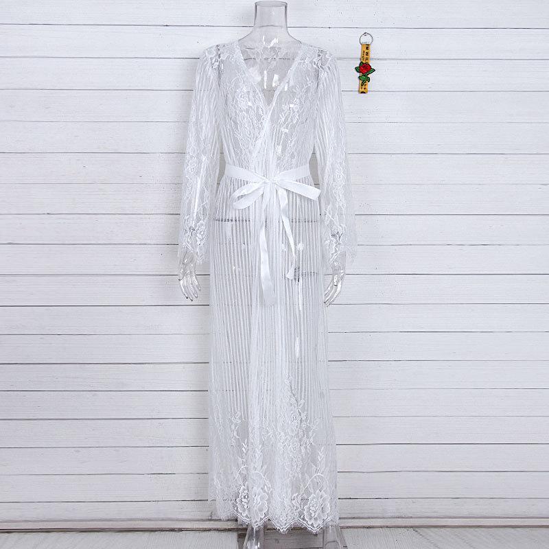 Solid Color Cover Up Swimwear Smock Lace Chiffon Bikini Beach Sunscreen Shirt Embroidered Holiday Cardigan
