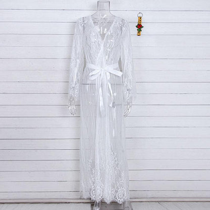 Solid Color Cover Up Swimwear Smock Lace Chiffon Bikini Beach Sunscreen Shirt Embroidered Holiday Cardigan