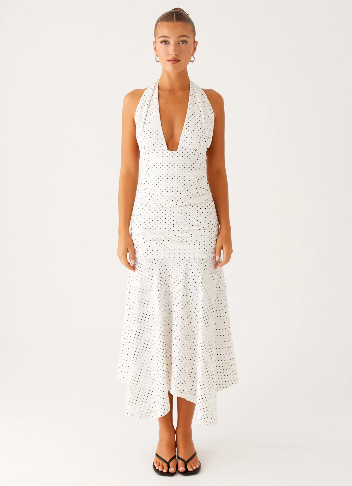 Grettana Halter Neck Midi Dress - White Polka Dot