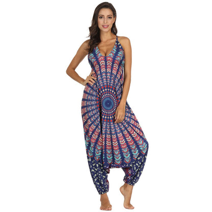 Summer Loose Wide-Leg Jumpsuit Suspenders V-Neck Sports Yoga Pants