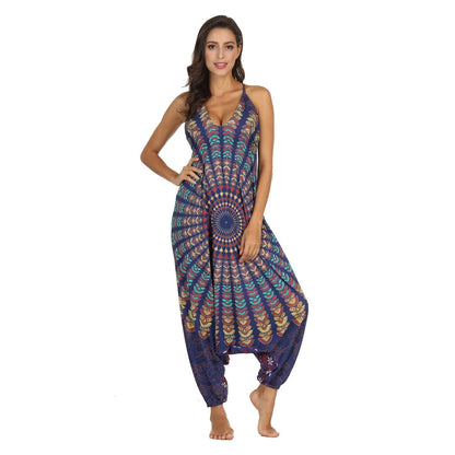 Summer Loose Wide-Leg Jumpsuit Suspenders V-Neck Sports Yoga Pants