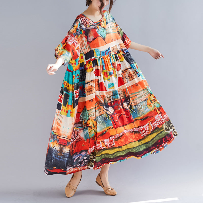Artistic Women'S Loose Mid-Length Printed Dress