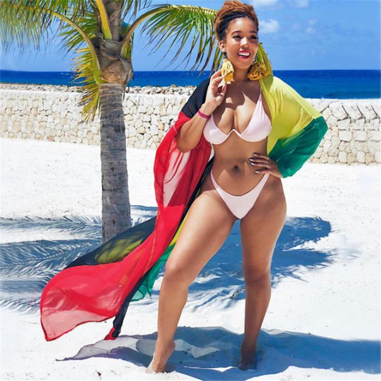 Split-Joint Loose Plus Size Printed Chiffon Swimwear Cover-Up