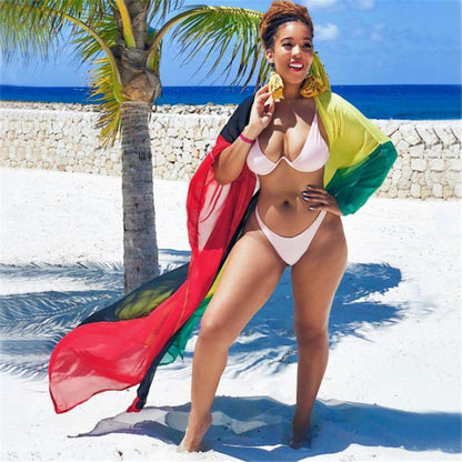 Split-Joint Loose Plus Size Printed Chiffon Swimwear Cover-Up