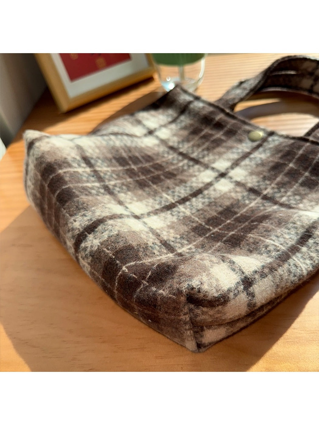 Cosbai - Vintage Canvas Shoulder Bag with Plaid Patterns