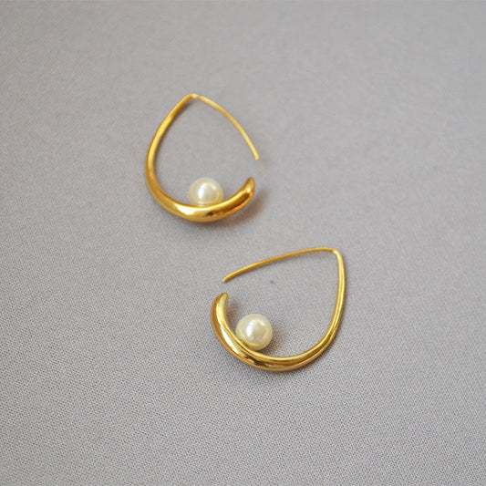 Gold Plated Teardrop Pearl Hoop Earrings