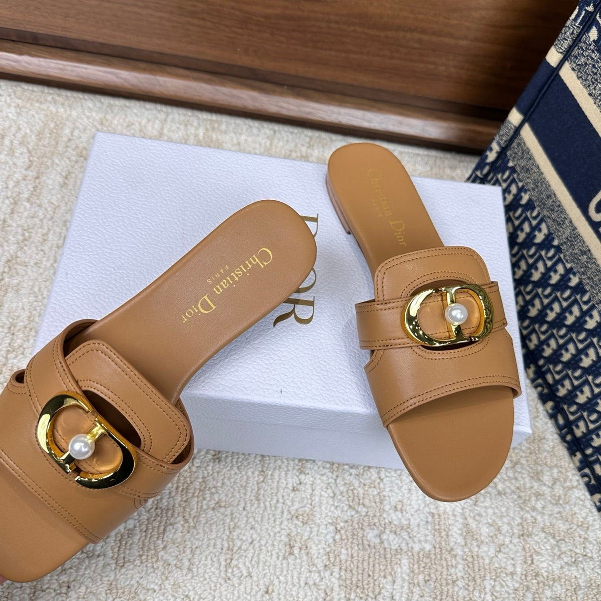 CD Montaigne Sandals Light Brown in Calfskin 598173