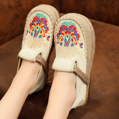 New Cloth Shoes Women'S Ethnic Embroidered Shoes Round Head Lazy Shoes