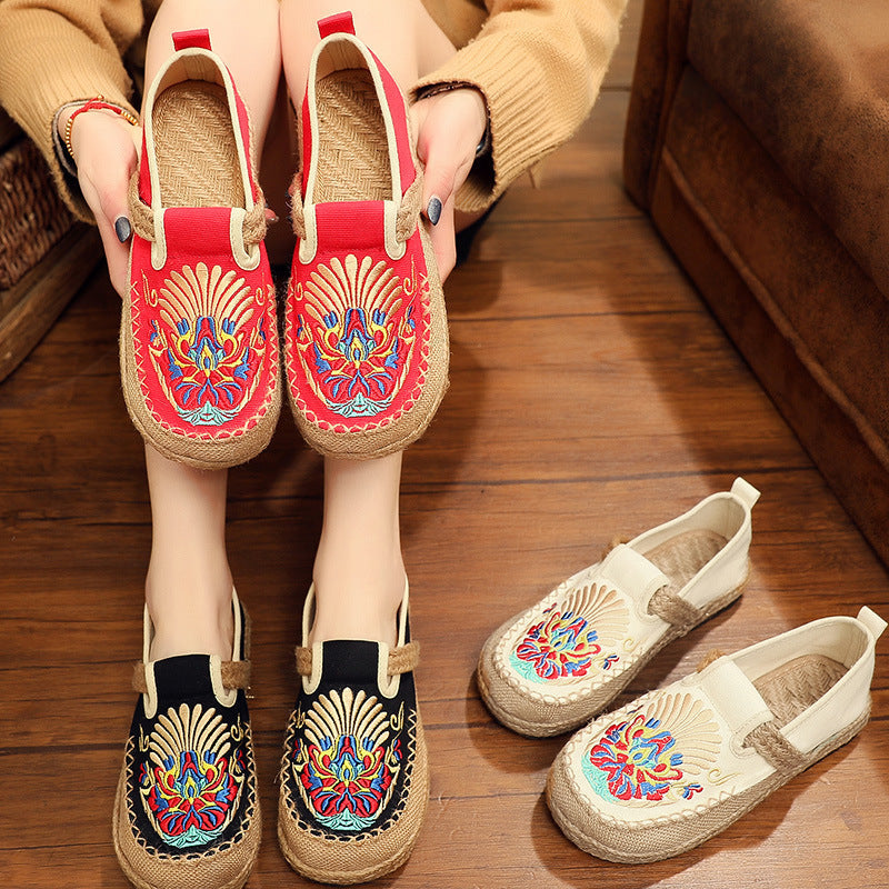 New Cloth Shoes Women'S Ethnic Embroidered Shoes Round Head Lazy Shoes