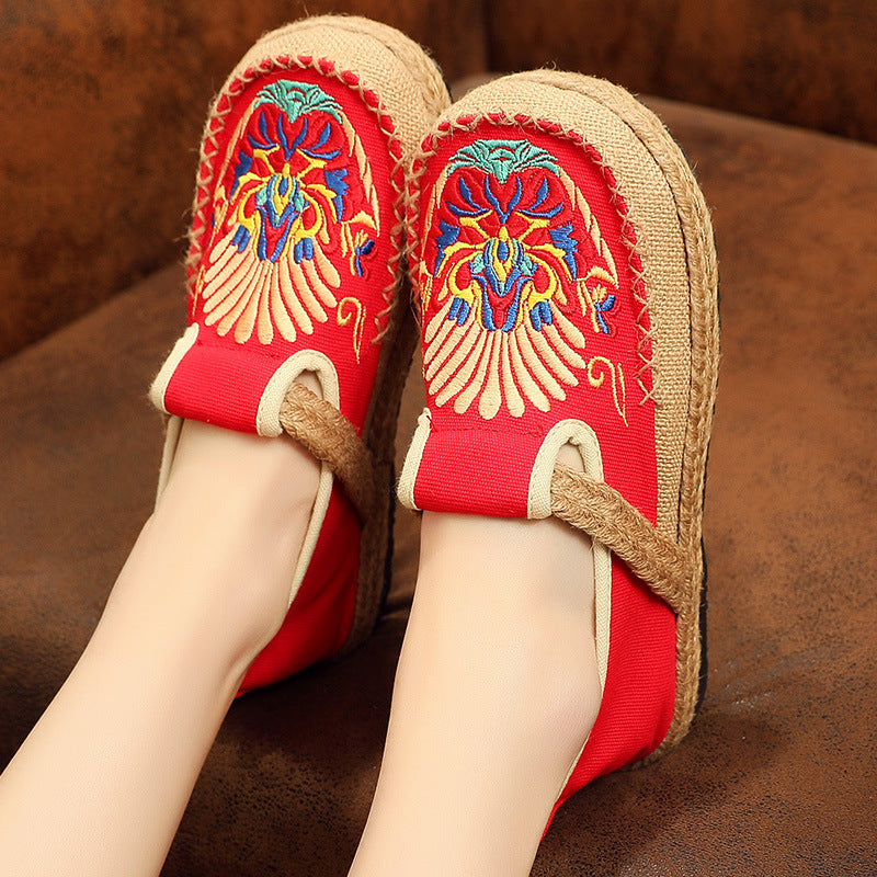 New Cloth Shoes Women'S Ethnic Embroidered Shoes Round Head Lazy Shoes