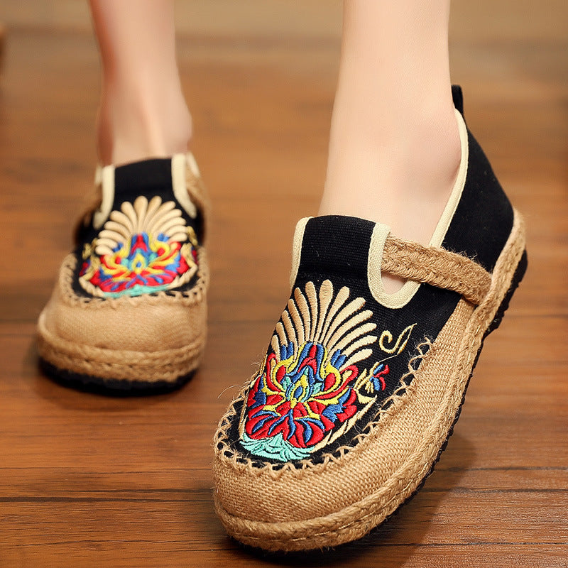 New Cloth Shoes Women'S Ethnic Embroidered Shoes Round Head Lazy Shoes