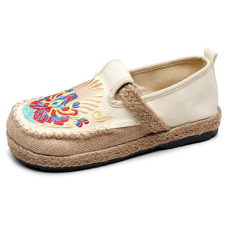 New Cloth Shoes Women'S Ethnic Embroidered Shoes Round Head Lazy Shoes