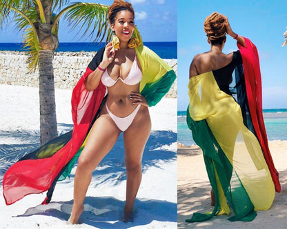 Split-Joint Loose Plus Size Printed Chiffon Swimwear Cover-Up