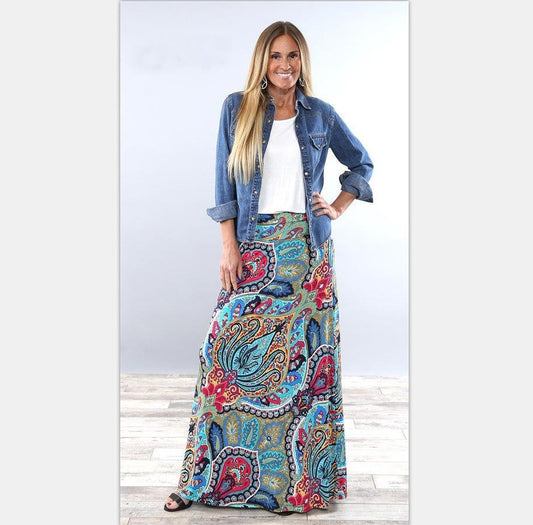 Summer New Exotic Print Skirt With Big Swing Skirt