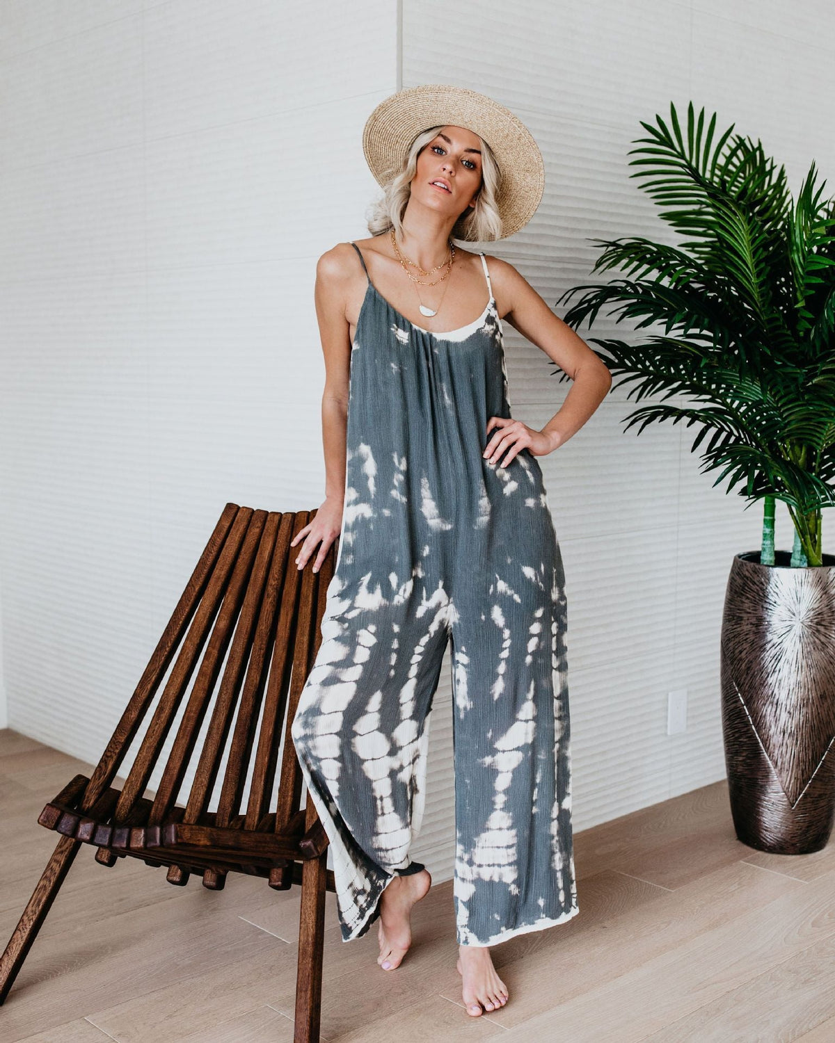 Casual Tie-Dye Holiday Jumpsuit Spaghetti-Strap Romper