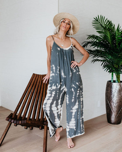 Casual Tie-Dye Holiday Jumpsuit Spaghetti-Strap Romper