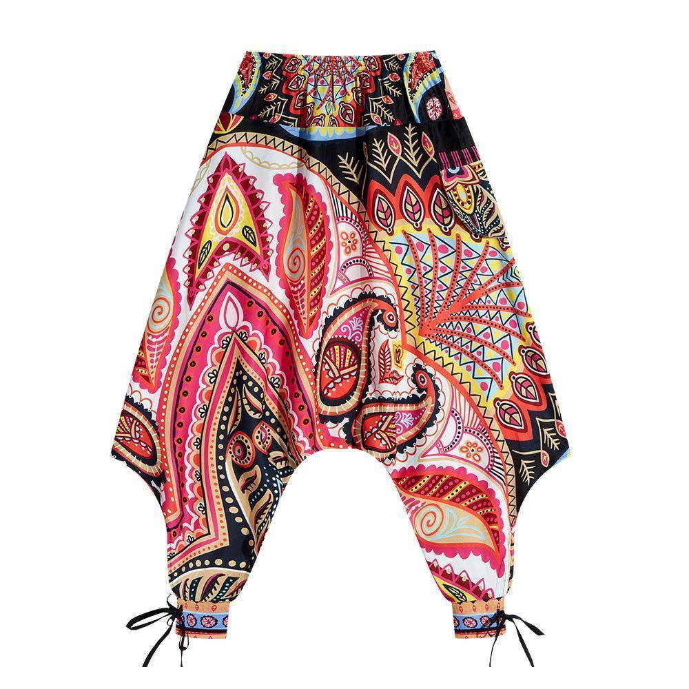 Women'S Bohemian Digital Print Bottom With High Waist Showing Thin And Loose Waisted Lantern Pants