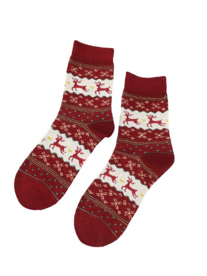 Rufia - Christmas Reindeer Snowflake Mid-Calf Socks – 5 Options