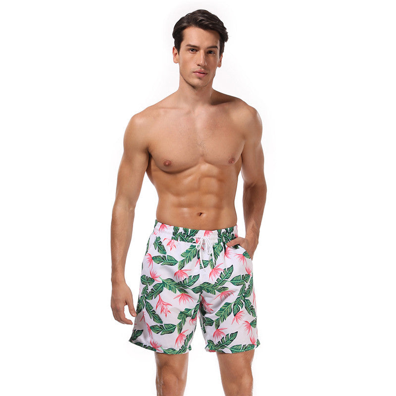 Men'S Parental Swim Trunks Floral Print Polyester Beach Shorts