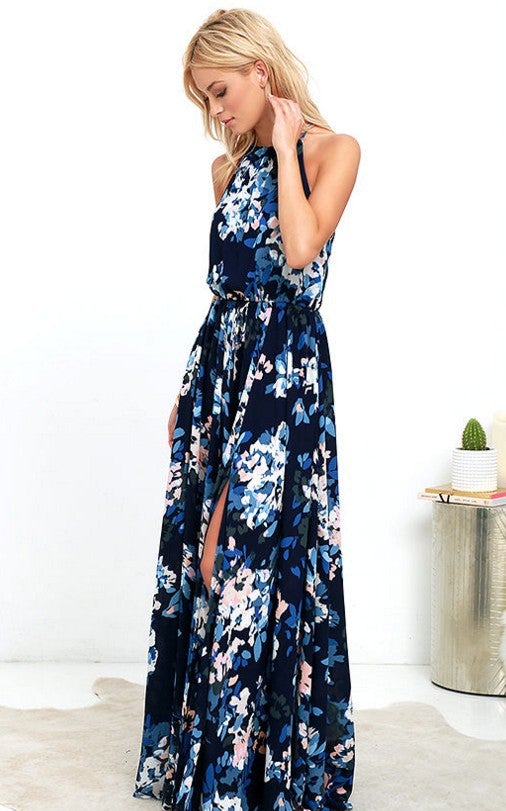 Beach Skirt Bohemian Holiday Print Sleeveless Split Hem Dress