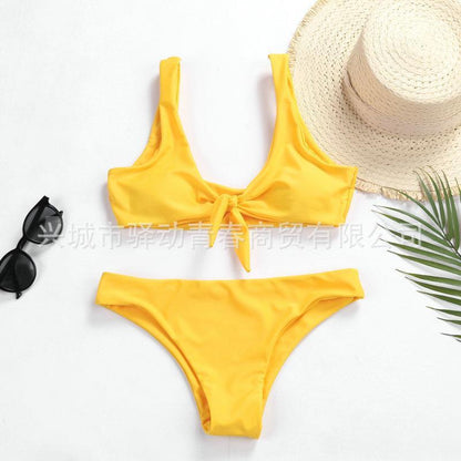 Pure Bikini Split Swimming Suit With Front Button