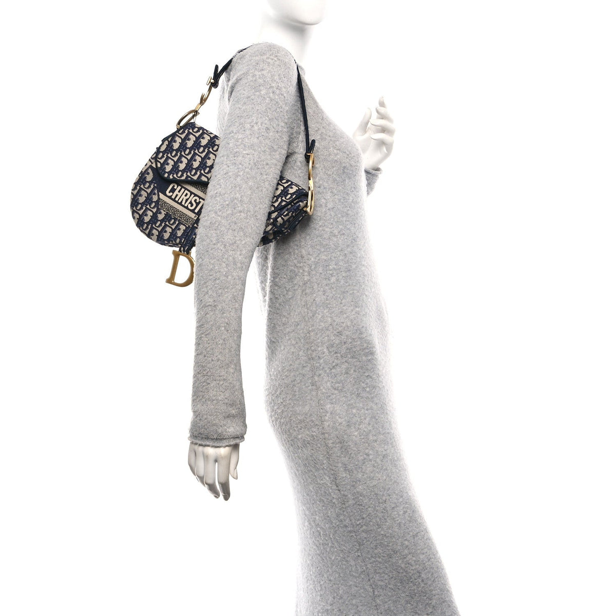 Oblique Embroidered Saddle Bag Blue