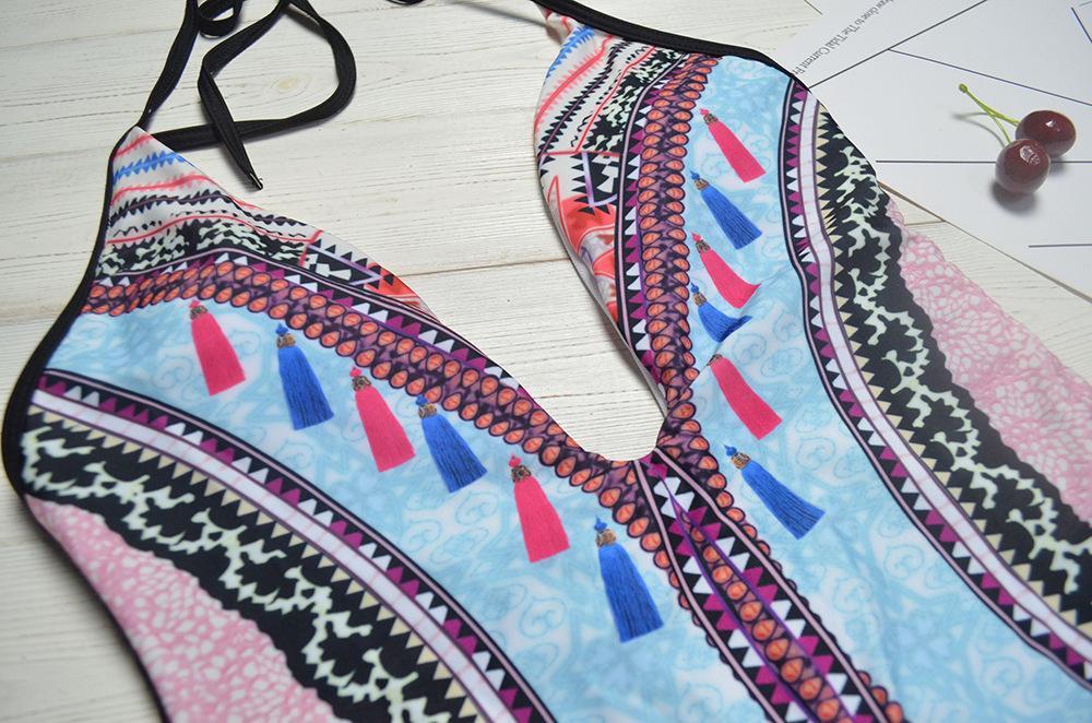 New Printed Color-Blocking Geometric One-Piece Swimsuit