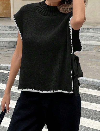 Simple Sleeveless Bow Tie Side Knit Sweater Vest