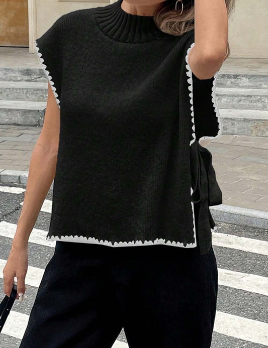Simple Sleeveless Bow Tie Side Knit Sweater Vest
