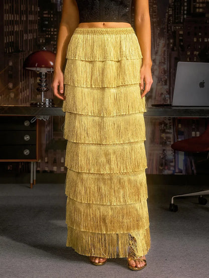Aubrielle Fringe Tiered Skirt
