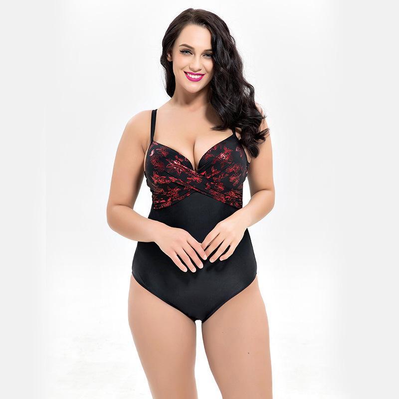 Siamese Women'S Triangle Cross Print Large Size Swimsuit