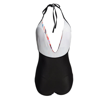 New Printed Color-Blocking Geometric One-Piece Swimsuit