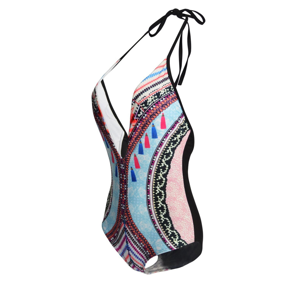 New Printed Color-Blocking Geometric One-Piece Swimsuit