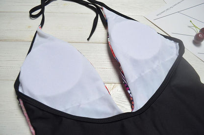 New Printed Color-Blocking Geometric One-Piece Swimsuit